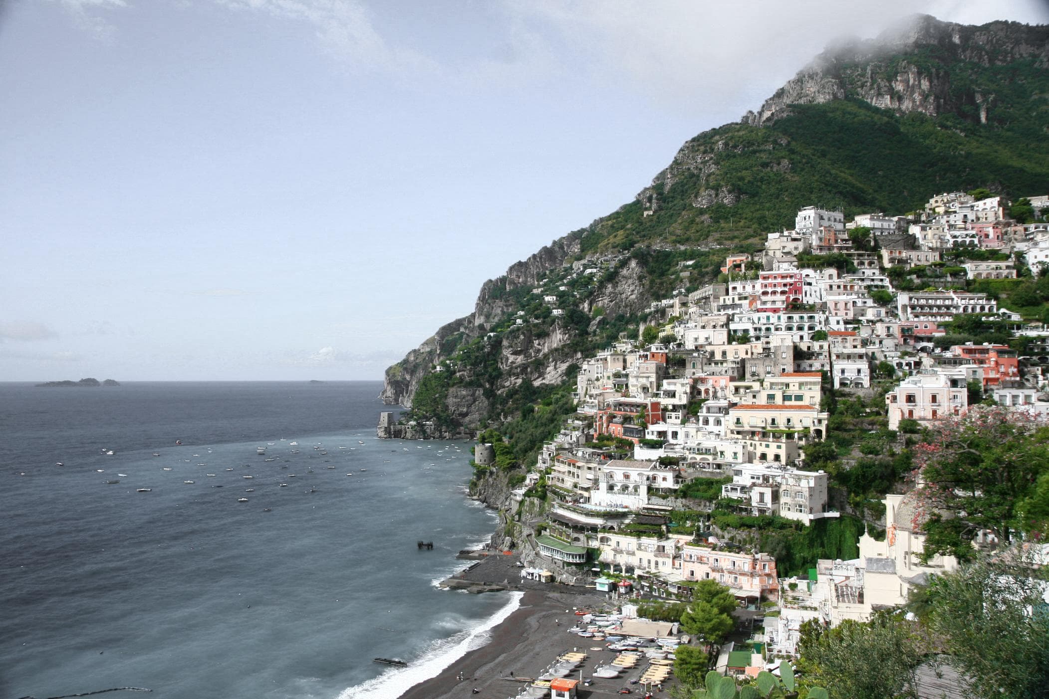Colorful cliffside houses overlooking the sea in Positano, Italy